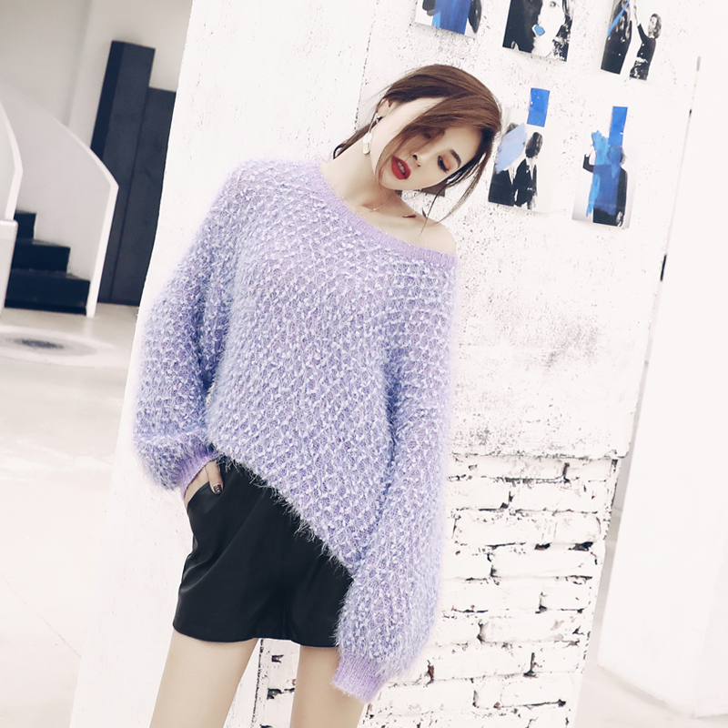 2018秋裝新款慵懶風寬松長袖針織衫上衣毛衣皮短褲網紅氣質套裝潮