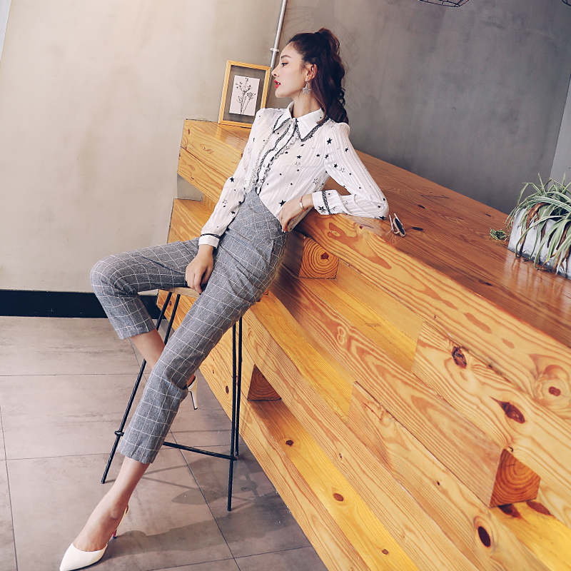 名媛氣質2018秋季新款韓版時尚個性套裝長袖修身顯瘦兩件套女裝潮