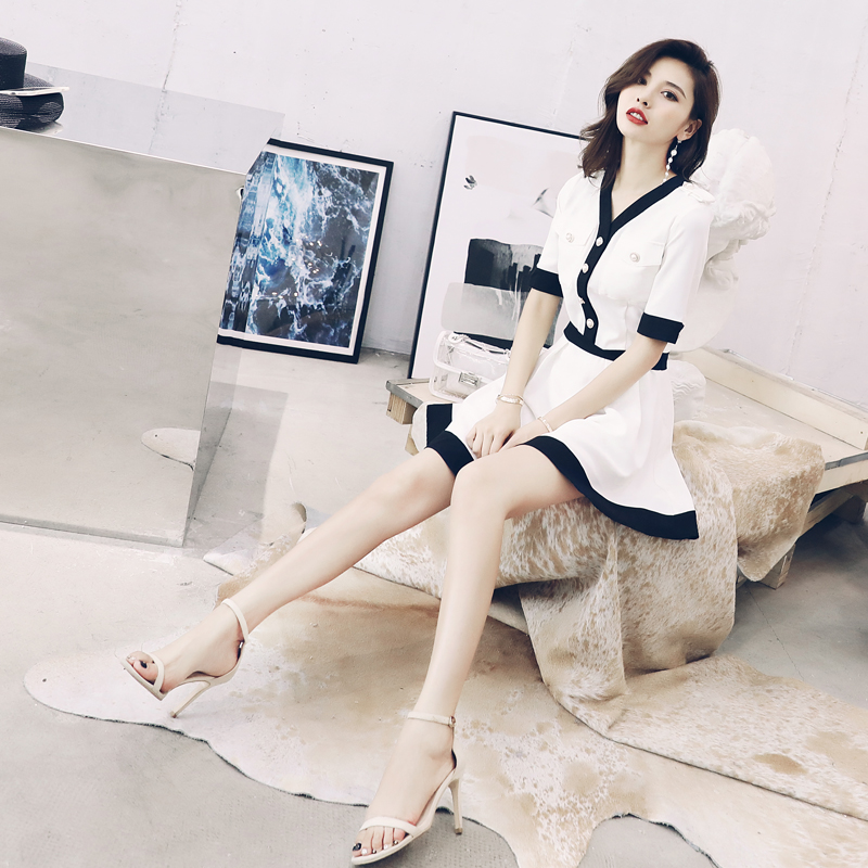 學院風名媛裙子女裝夏季2018新款小個子短裙短袖a字裙公主連衣裙