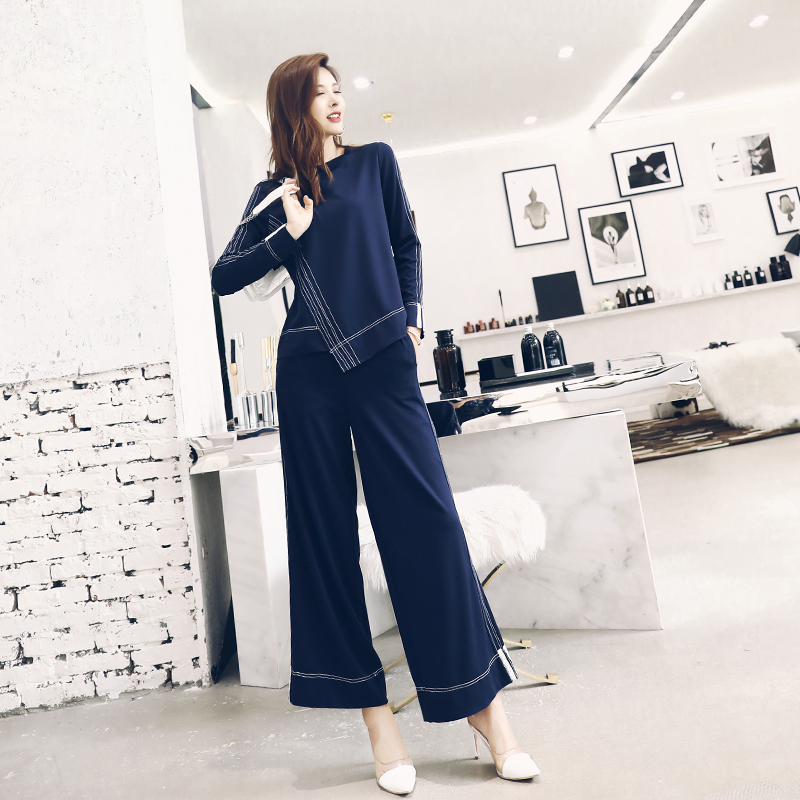 女神范休閑套裝女秋2018新款時尚名媛氣質網紅闊腿褲兩件套