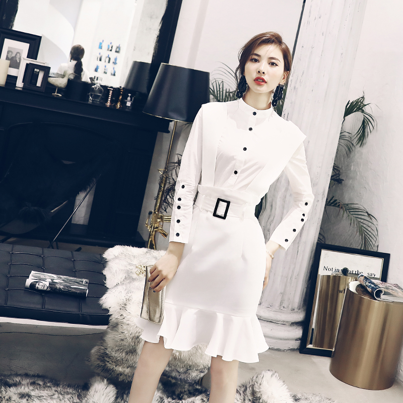 2018秋季新款復古港味背帶吊帶裙套裝襯衫加連衣裙名媛兩件套裙潮