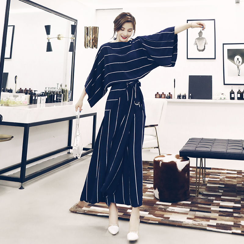 2018秋裝新款韓版女裝寬松上衣兩件套顯瘦時尚高腰闊腿褲套裝女潮