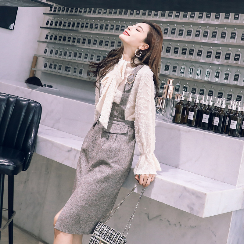 秋季套裝裙女2018新款韓版長袖上衣背帶連衣裙顯瘦氣質裙子兩件套