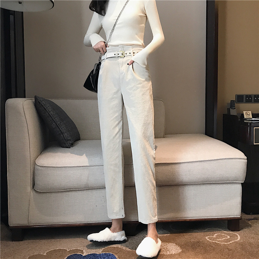 褲子女韓版chic秋冬新款高腰百搭學生長褲寬松休閑哈倫褲潮配皮帶