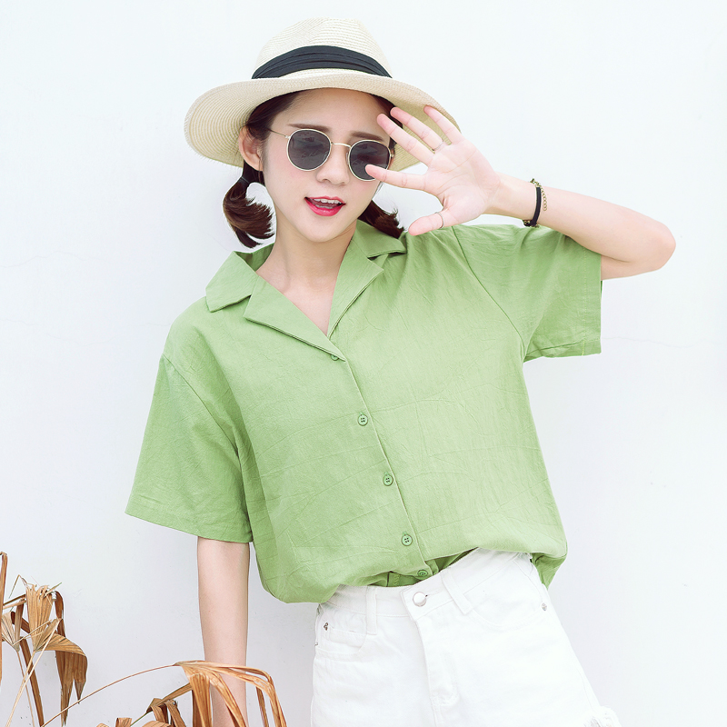 短袖襯衫女新款女裝夏裝韓版寬松休閑半袖百搭學生上衣襯衣潮