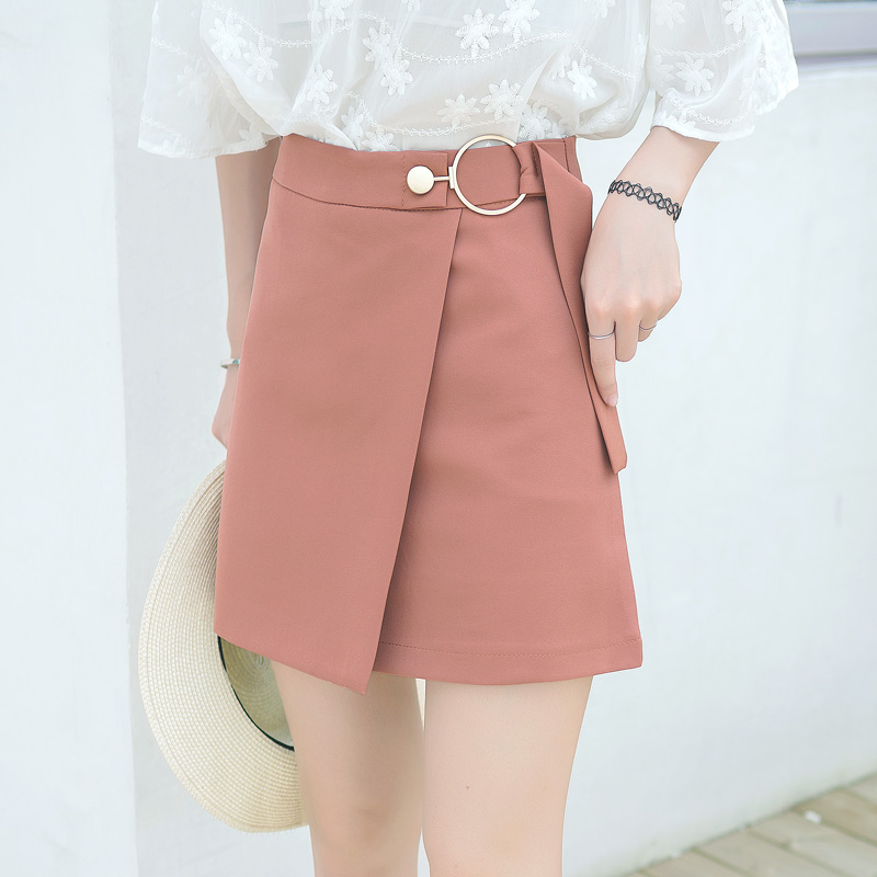 夏裝新款韓版女裝圓環扣子高腰半身裙顯瘦開叉百搭短裙裙子潮
