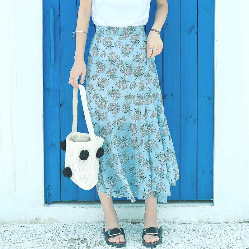 夏裝新款韓版女裝荷葉邊雪紡碎花半身裙a字不規則魚尾裙子潮