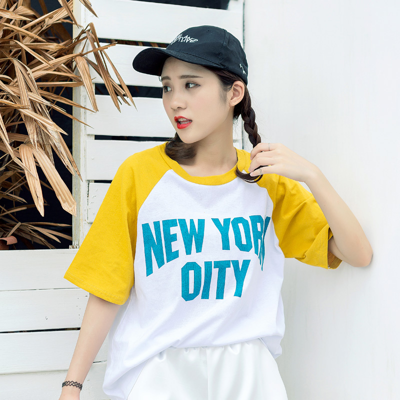 夏裝新款女裝韓范字母印花T恤寬松短袖棉質學院風體恤上衣潮