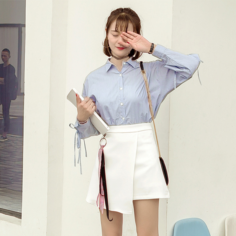 春夏季新款女裝韓版開叉袖時尚寬松百搭休閑打底襯衣潮